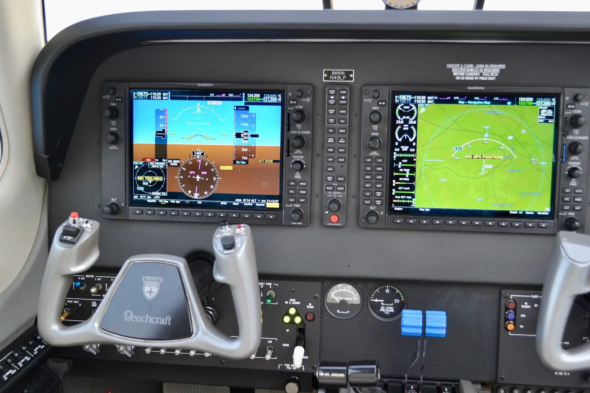 Avionics suite of a 2018 Beechcraft G58 Baron — Carolina Jet.