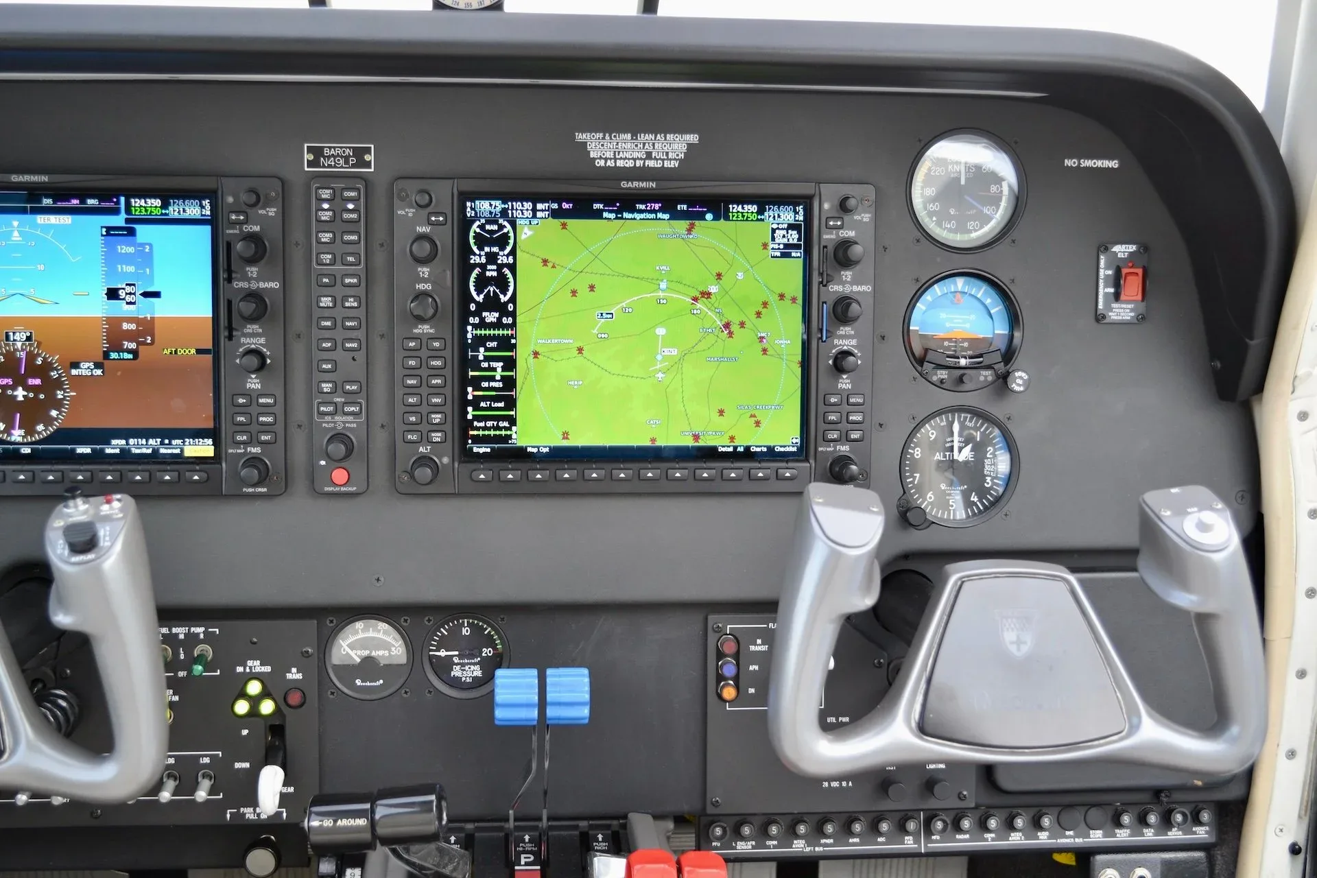 Avionics suite of a 2018 Beechcraft G58 Baron — Carolina Jet.