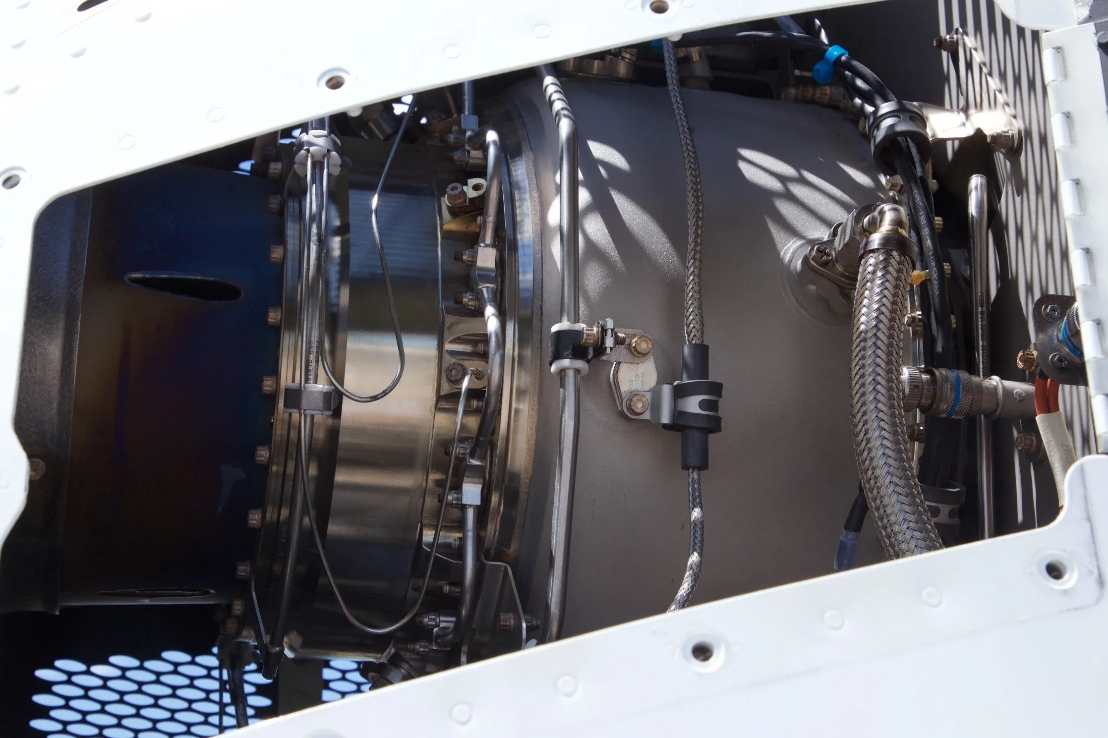 Engine detail of a 2018 Bell 505 Jet Ranger X — Carolina Jet.