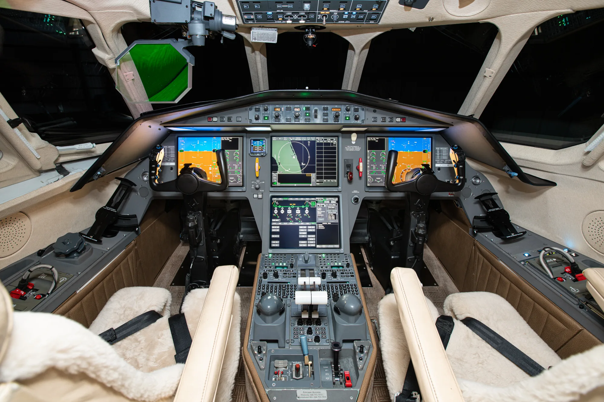 Cockpit and instrument panel of a 2011 Dassault Falcon 2000LX SN229.