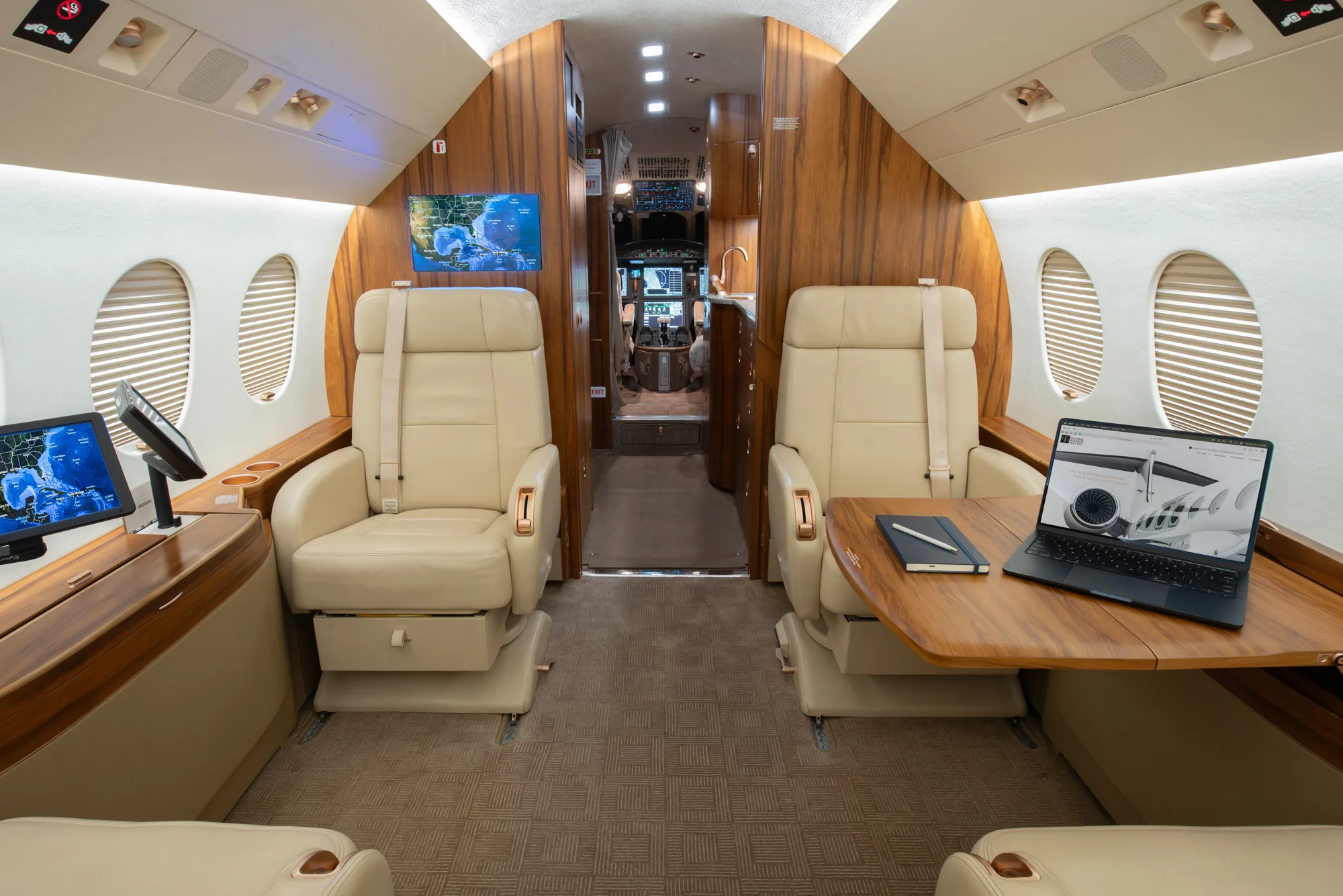 Cabin interior of a 2011 Dassault Falcon 2000LX SN229.
