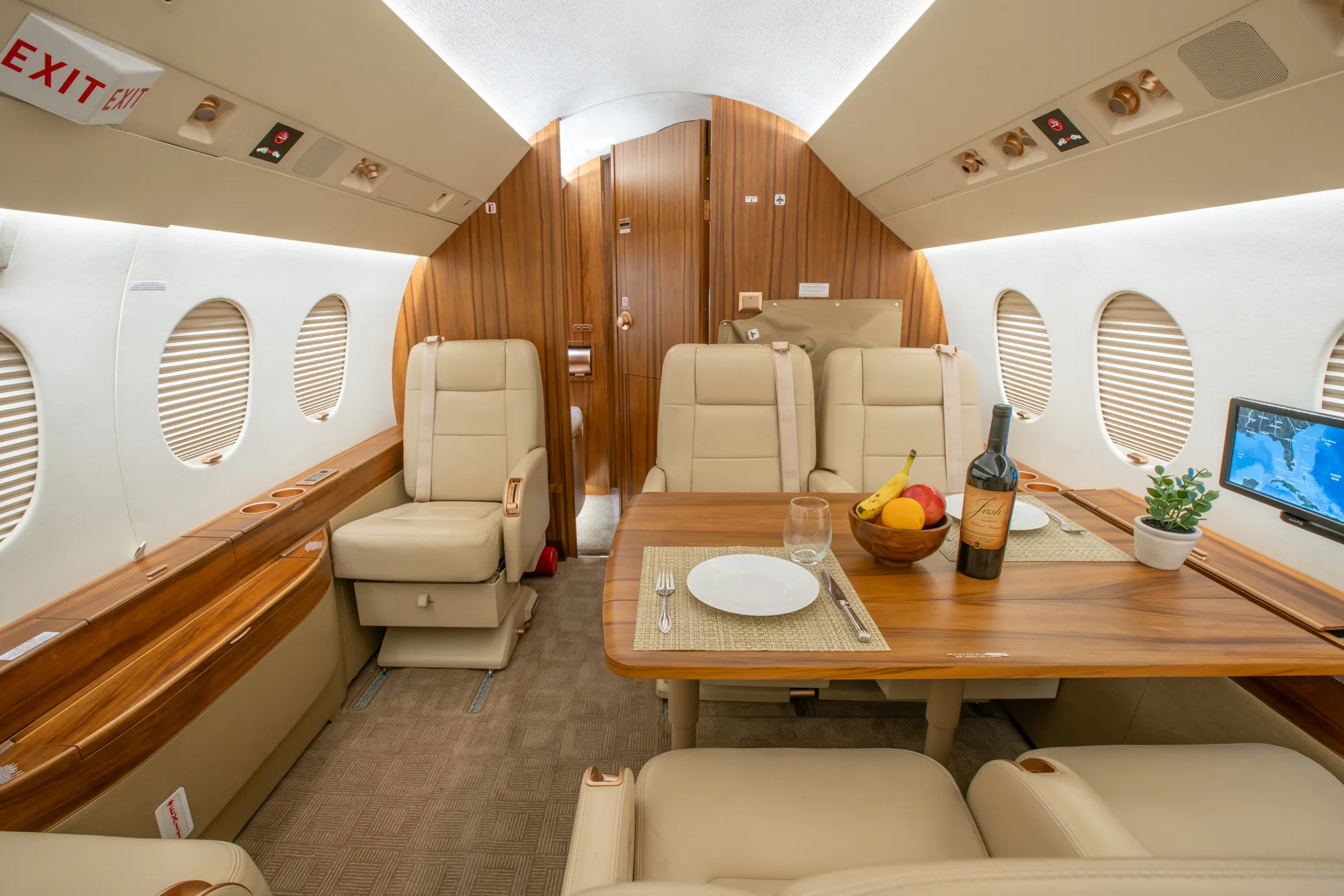 Cabin interior of a 2011 Dassault Falcon 2000LX SN229.
