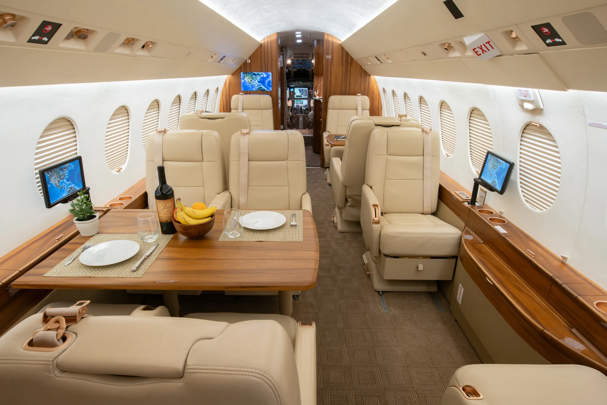Cabin interior of a 2011 Dassault Falcon 2000LX SN229.