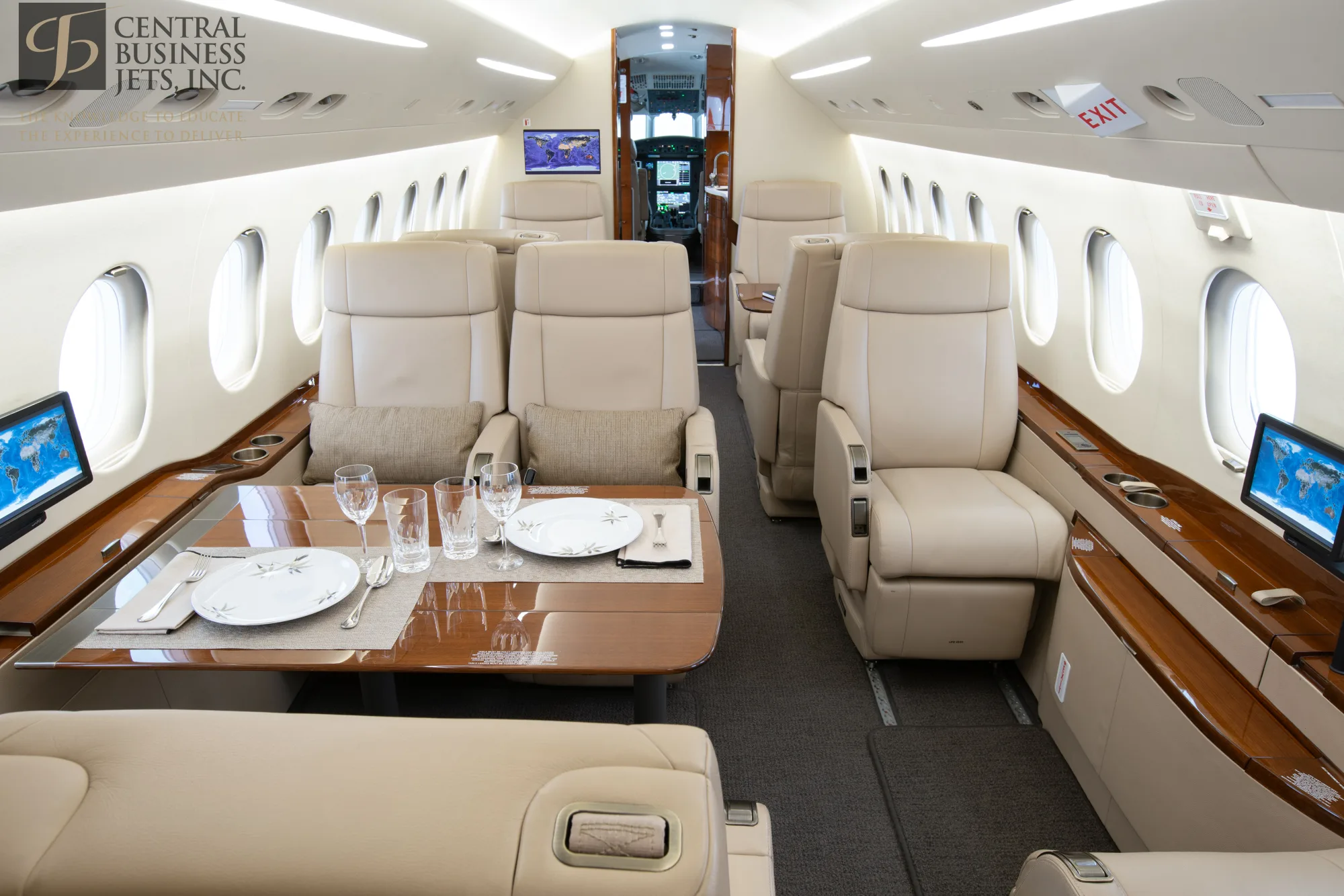 Cabin interior of a 2013 Dassault Falcon 2000S.
