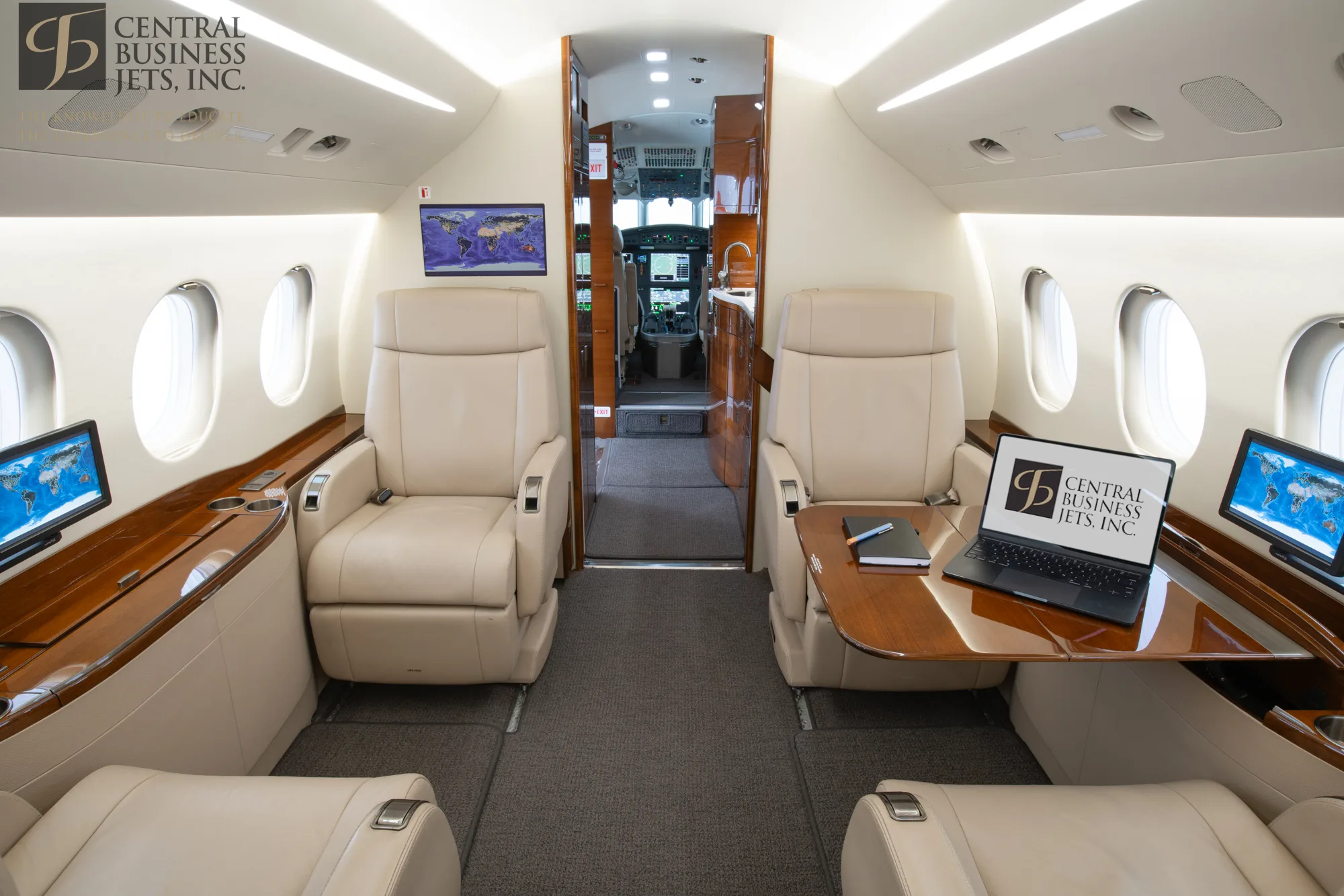 Cabin interior of a 2013 Dassault Falcon 2000S.