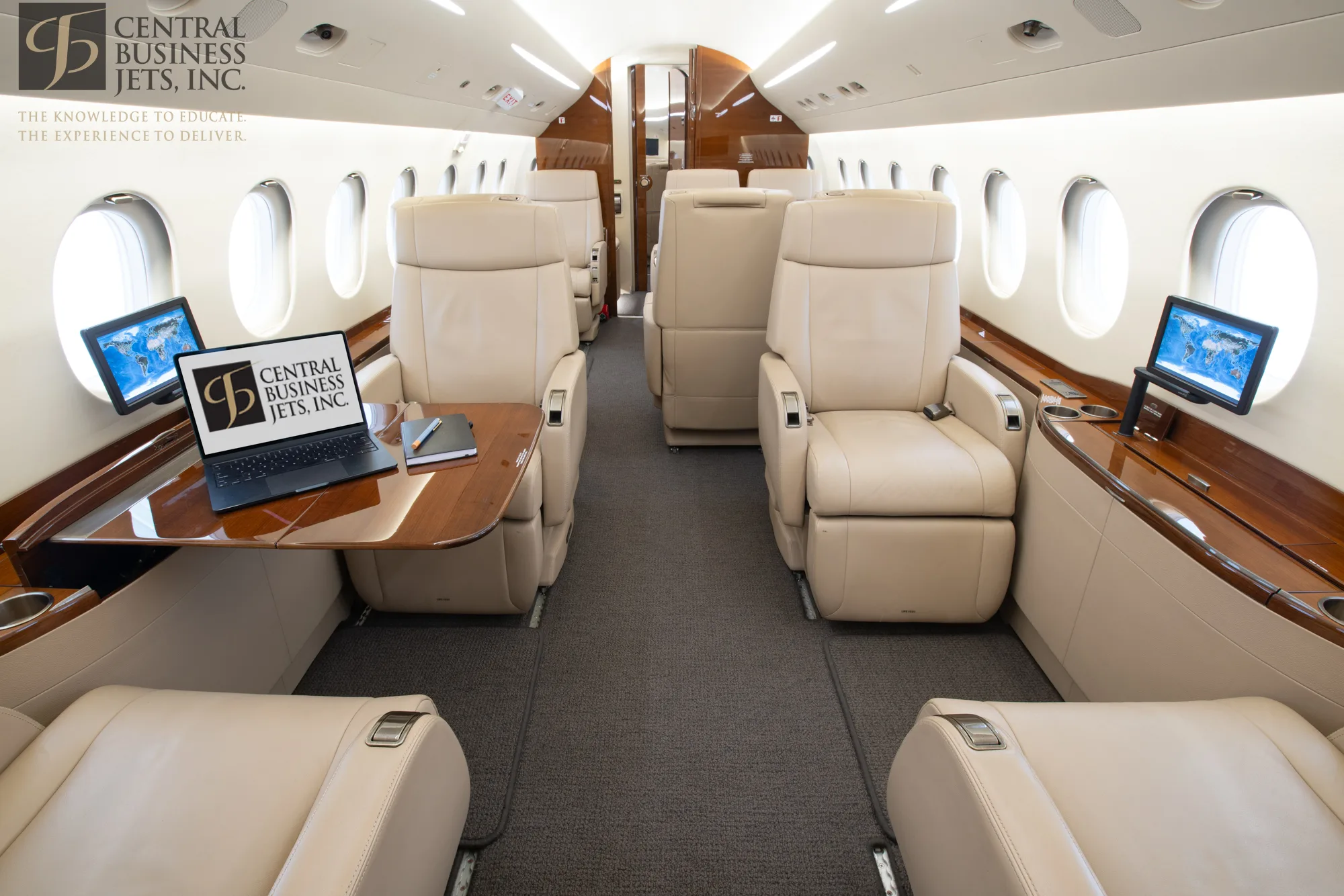 Cabin interior of a 2013 Dassault Falcon 2000S.
