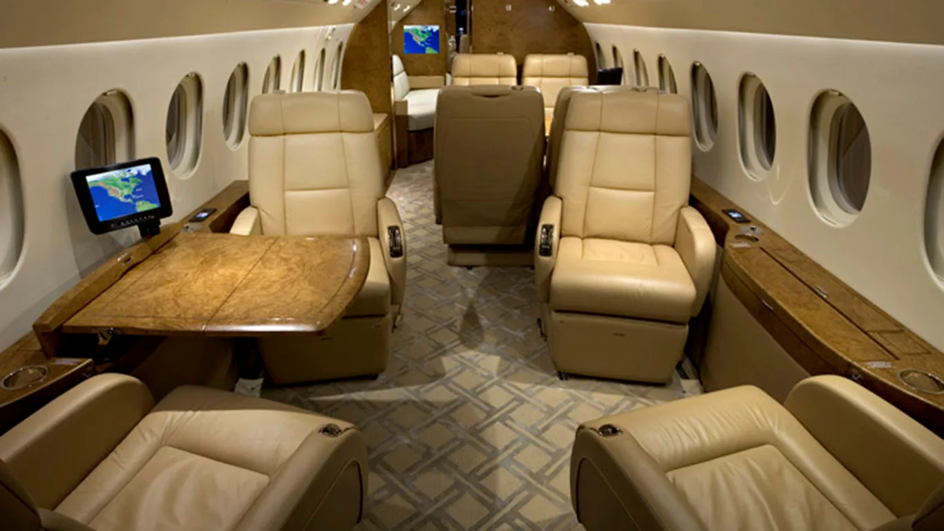 Cabin interior of a 2011 Dassault Falcon 900EXy SN238.