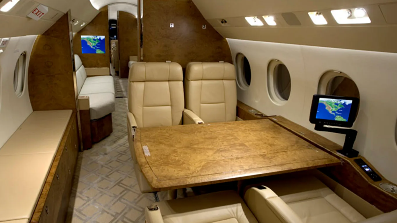 Cabin interior of a 2011 Dassault Falcon 900EXy SN238.