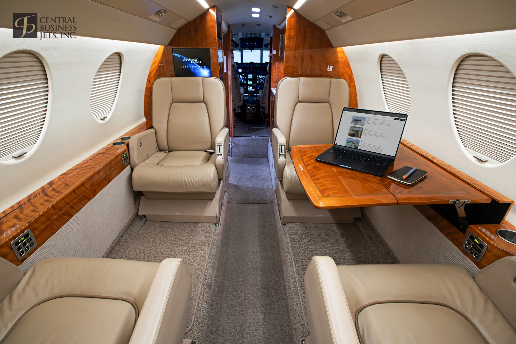 Cabin interior of a 2003 Dassault Winglets Falcon 50EX.