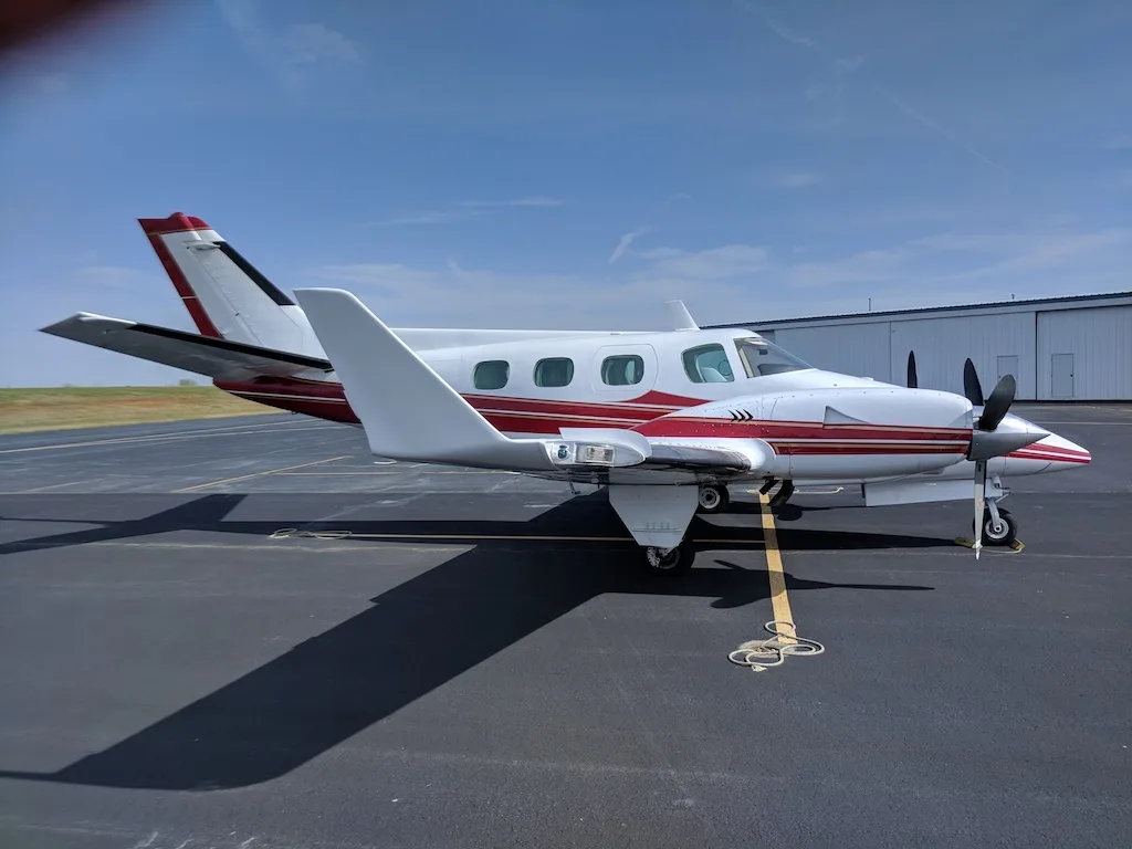 Exterior view of a 1970 Beech Duke, N311AN.