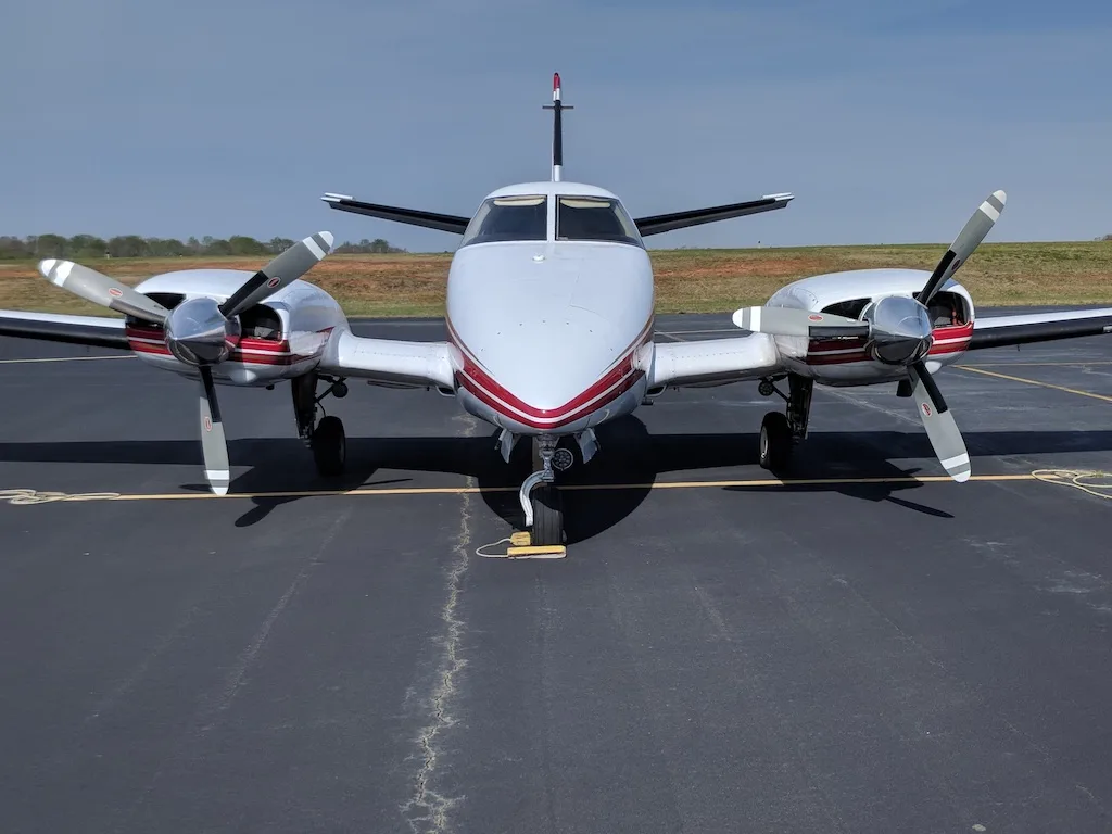 Exterior view of a 1970 Beech Duke, N311AN.