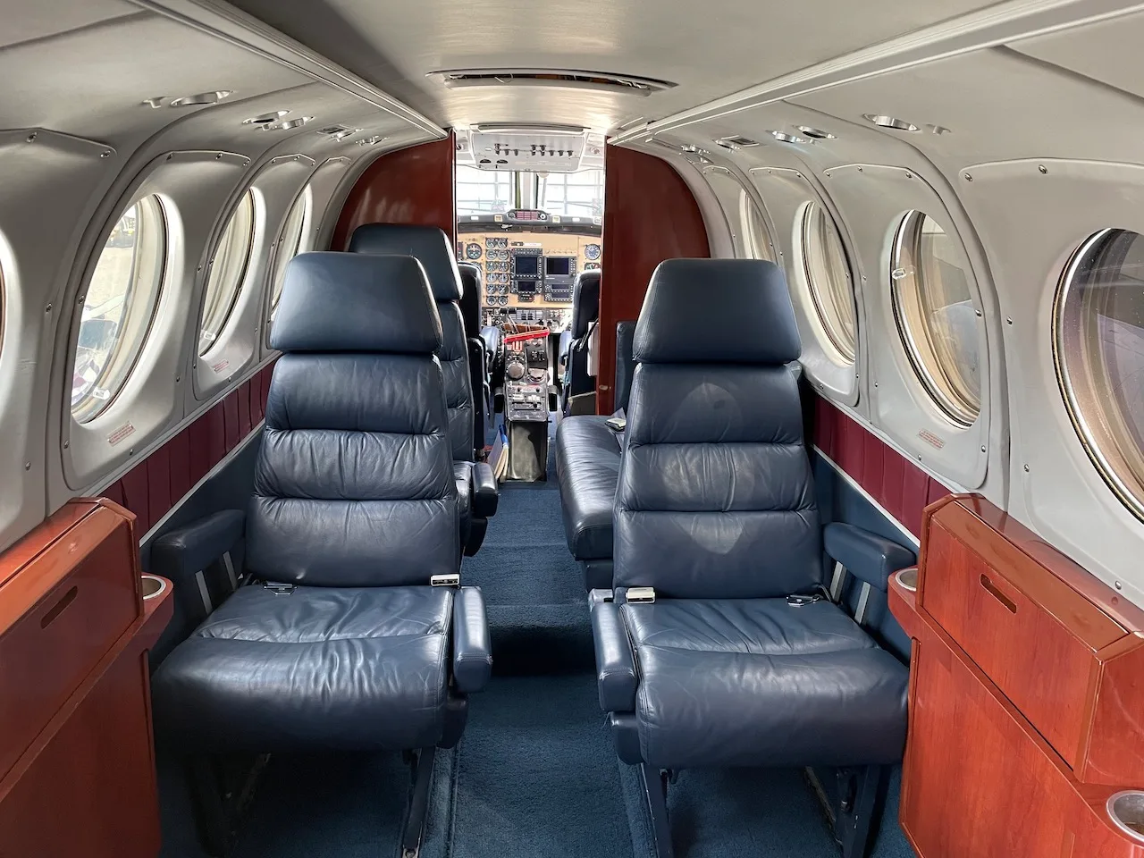 Cabin interior of a 1975 Beechcraft King Air 200.
