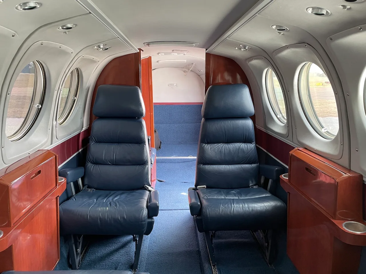 Cabin interior of a 1975 Beechcraft King Air 200.