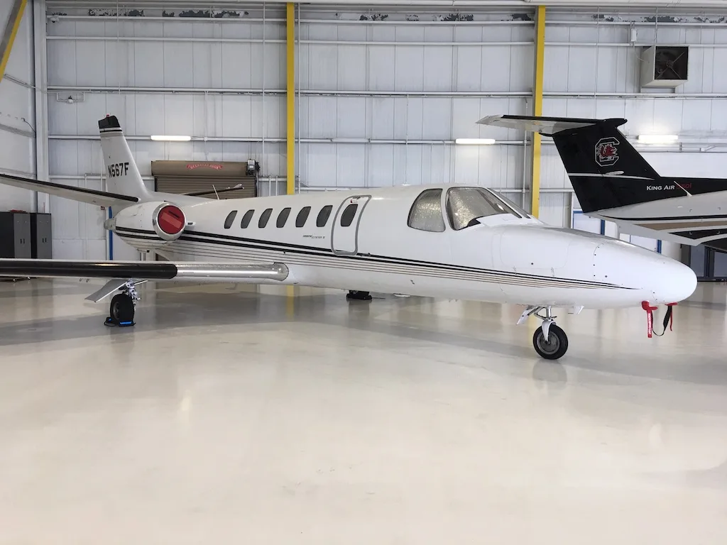 Exterior view of a 1992 Cessna Citation V, N567F.