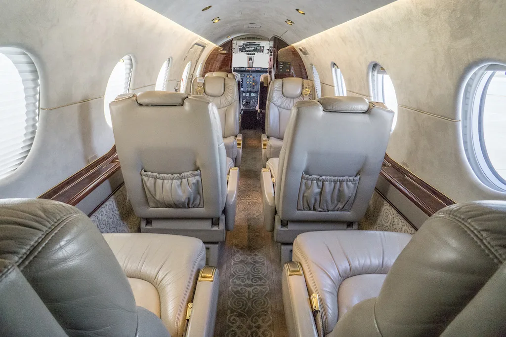 Cabin interior of a 2002 Beechjet 400A.