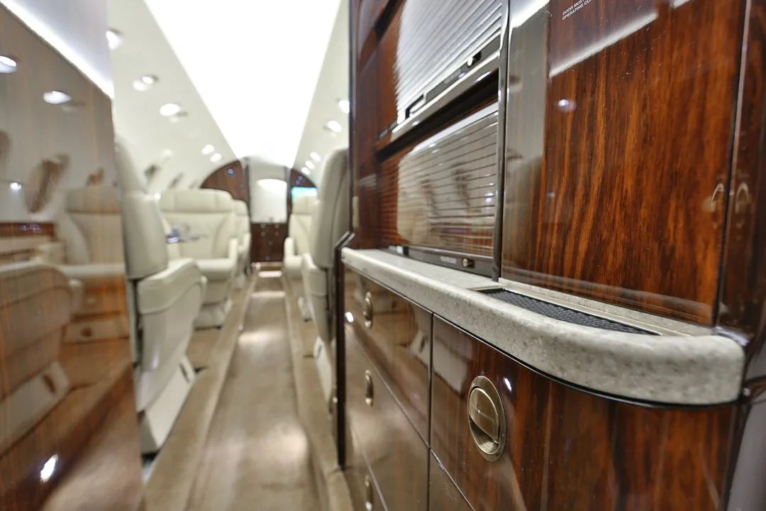 Cabin interior of a 2008 Hawker 850XP.