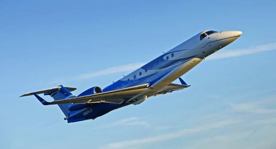 Marketing image of a 2008 Embraer Legacy 600.