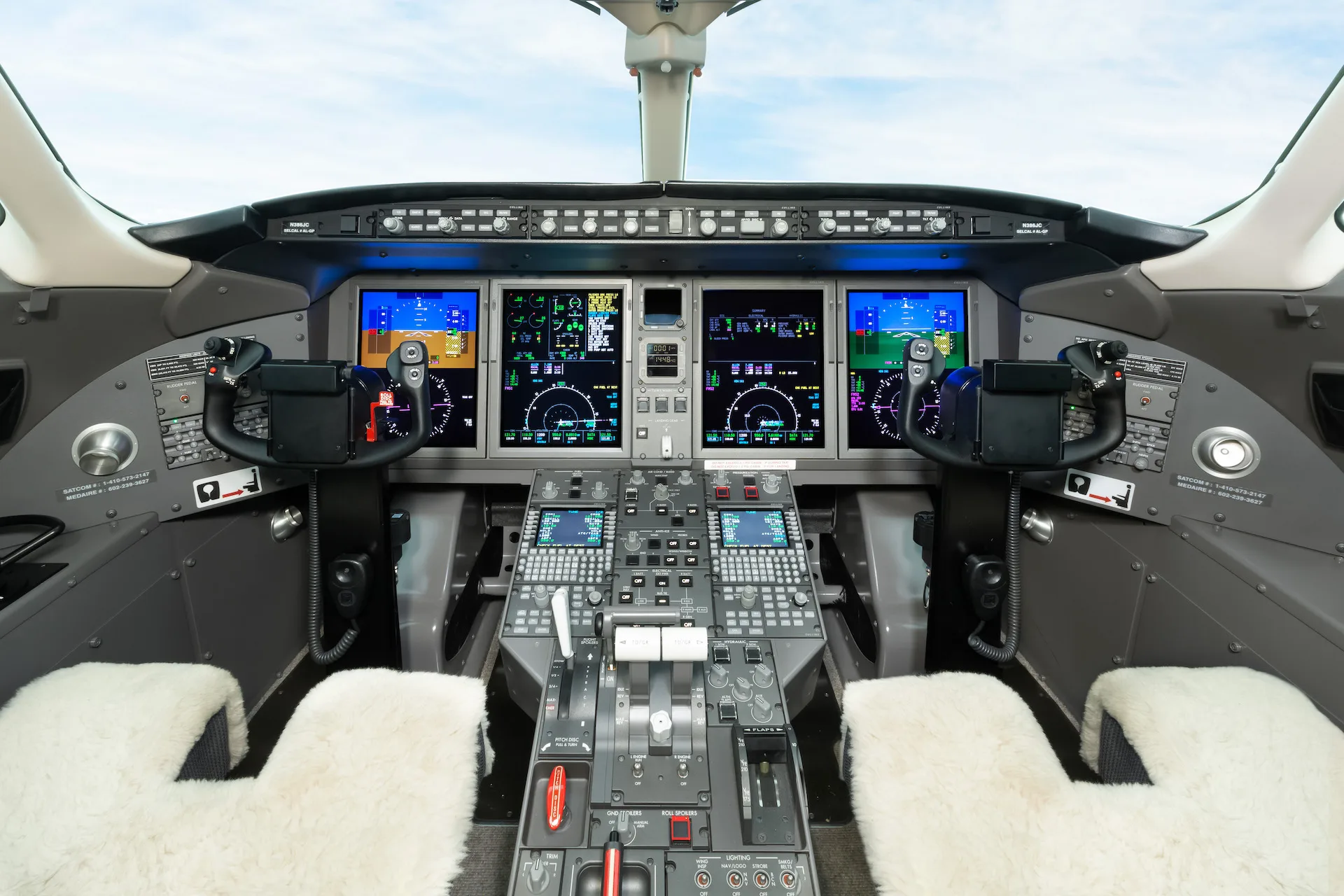 Cockpit and instrument panel of a 2013 Bombardier Challenger 300.