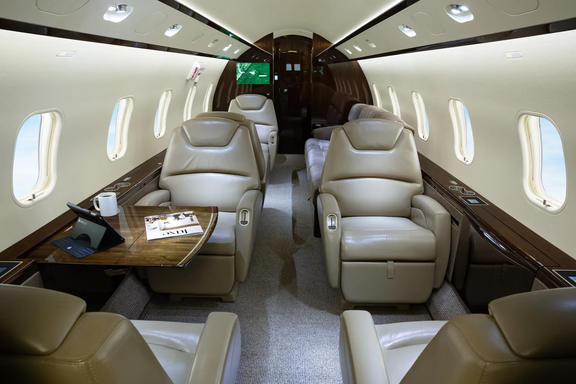 Cabin interior of a 2013 Bombardier Challenger 300.