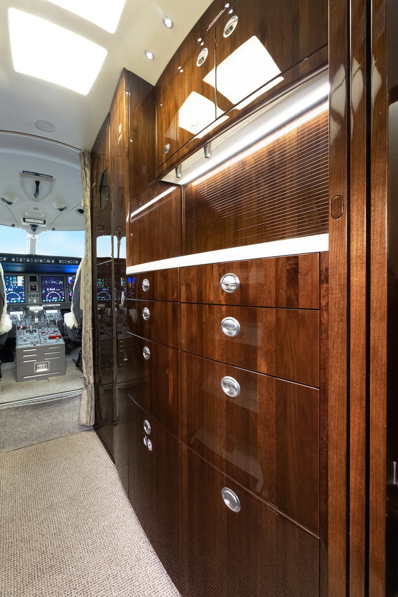 Cabin interior of a 2013 Bombardier Challenger 300.