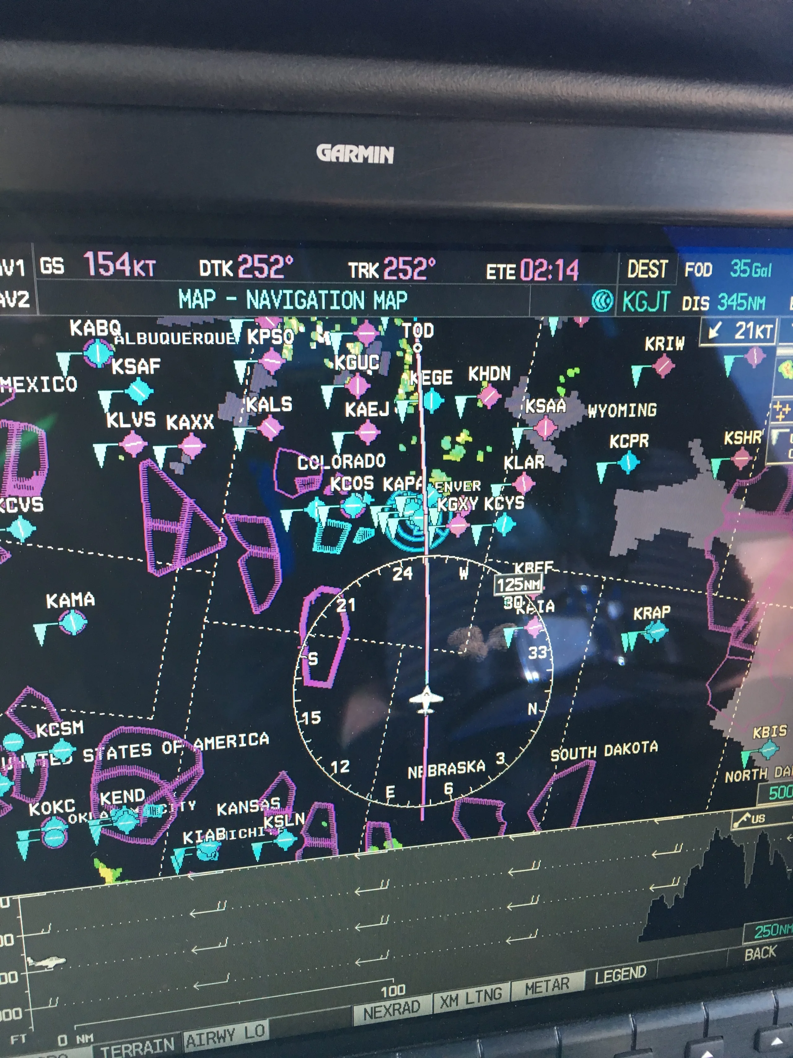Avionics suite of a 2016 Cirrus SR22T.