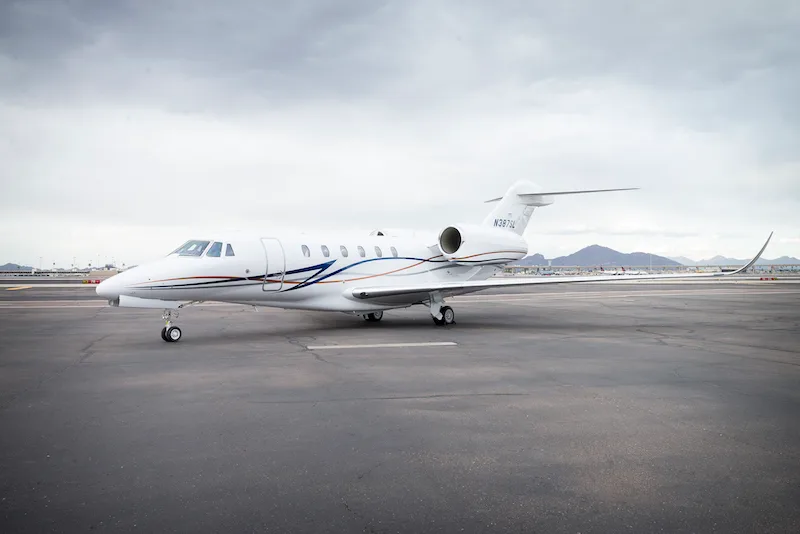 Exterior view of a 2017 Cessna Citation X+, N387SL.