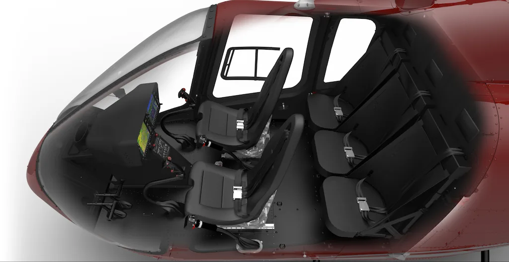 Cabin interior of a 2019 Bell 505 Jet Ranger X.