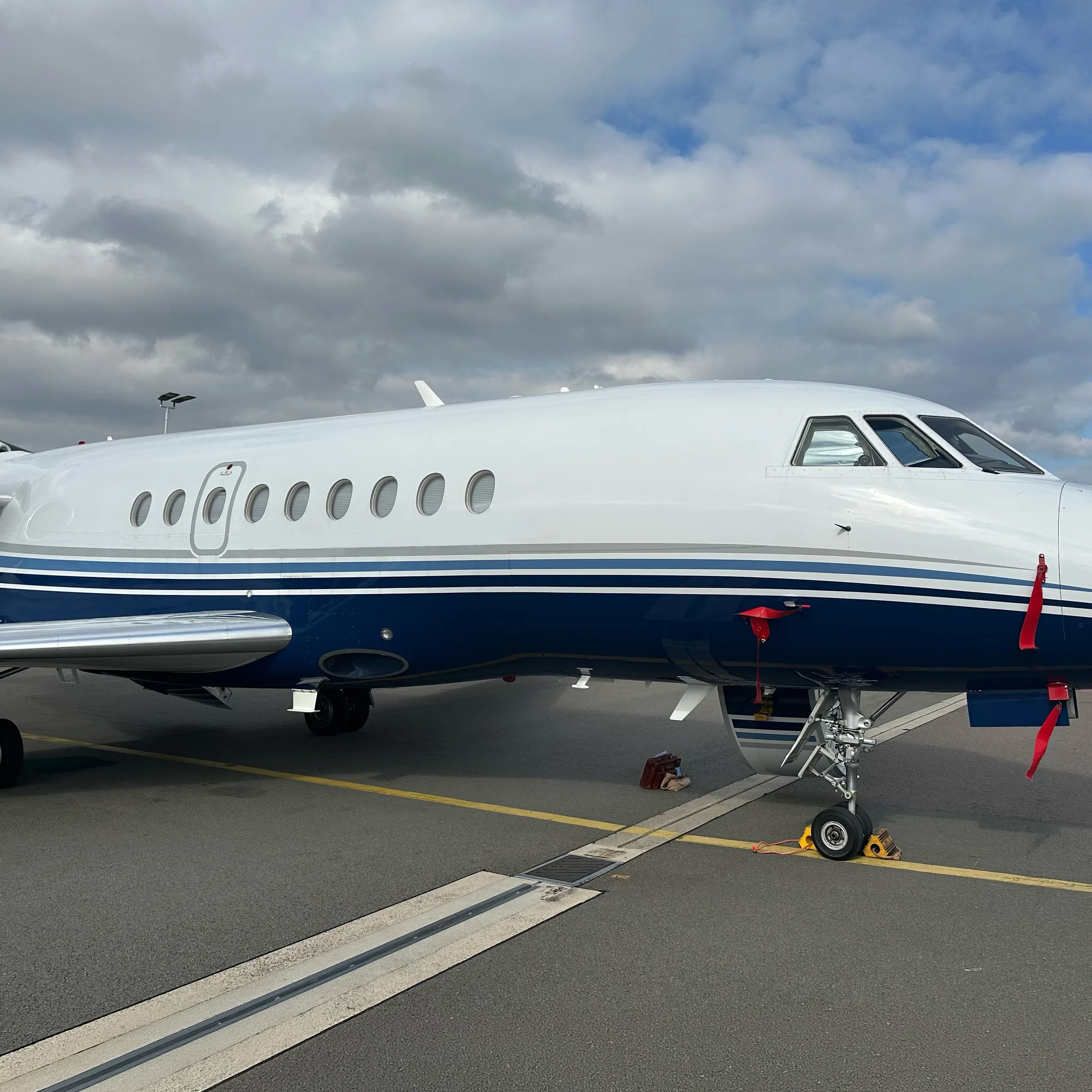 Cabin interior of a 2019 Dassault Falcon 2000LXS.