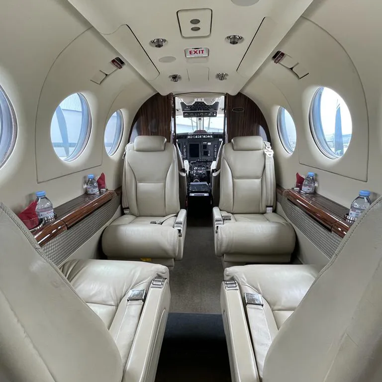 Cabin interior of a 2010 Beechcraft King Air 350i.