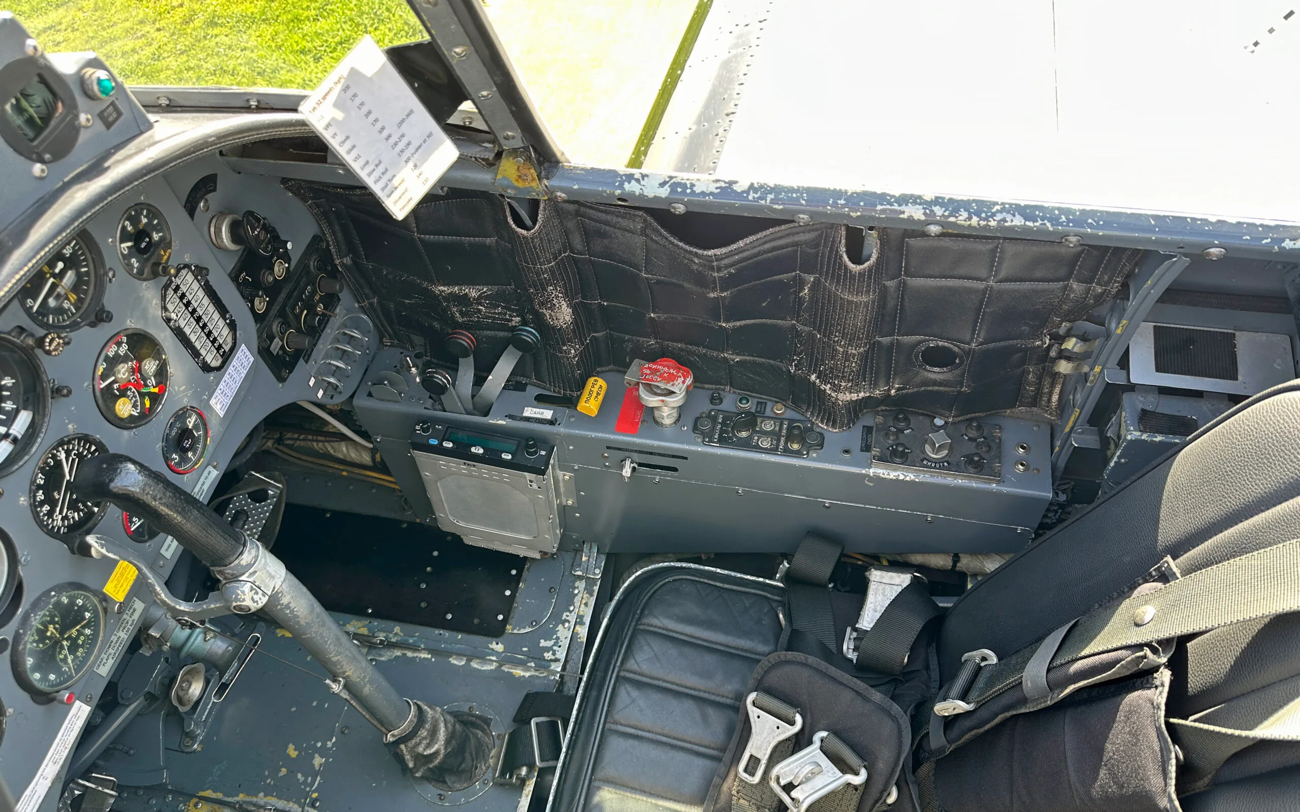 Cockpit and instrument panel of a 1981 Yak 52 M14PF 400hp £56,500 - CK Aviation.