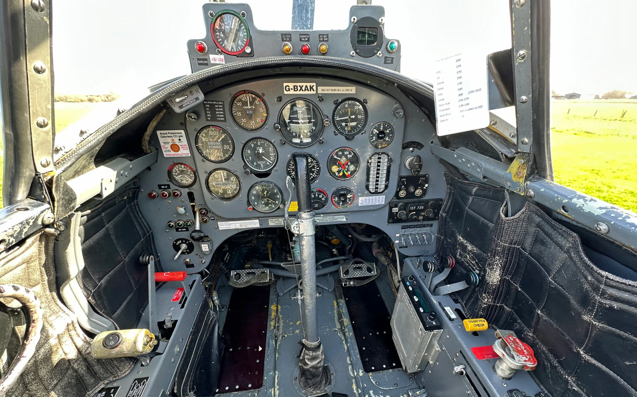 Cockpit and instrument panel of a 1981 Yak 52 M14PF 400hp £56,500 - CK Aviation.