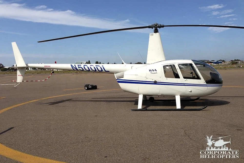 Exterior view of a 2002 Robinson R44 Raven I, N500DL.