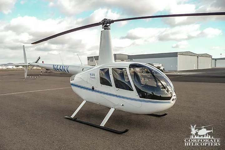 Exterior view of a 2007 Robinson R44 Raven II, N44NV.