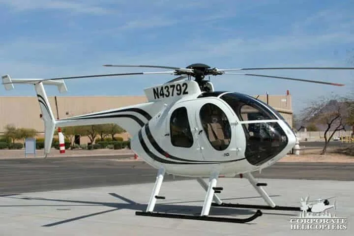 Exterior view of a 2010 McDonnell Douglas MD 500E, N43792.