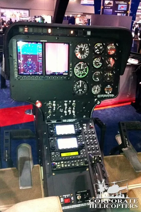 Cockpit and instrument panel of a 2010 McDonnell Douglas MD 500E.