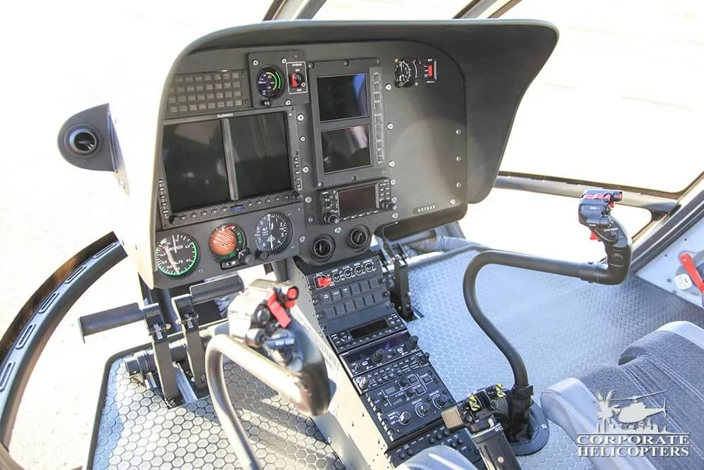 Cockpit and instrument panel of a 2013 Eurocopter EC130 T2.