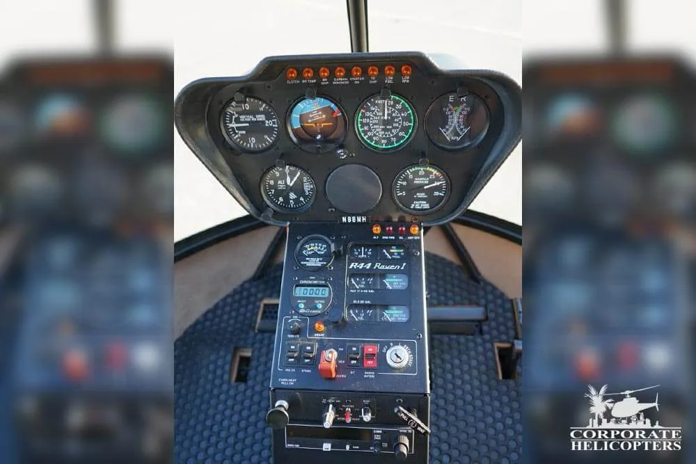 Cockpit and instrument panel of a 2013 Robinson R44 Raven I.