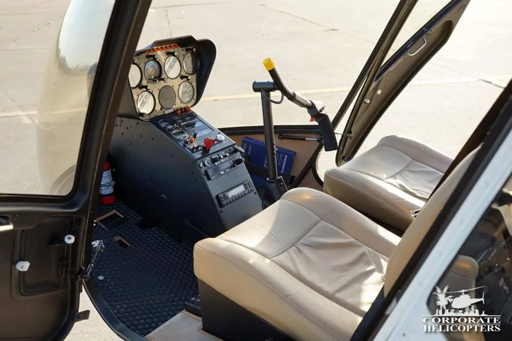 Cockpit and instrument panel of a 2013 Robinson R44 Raven I.
