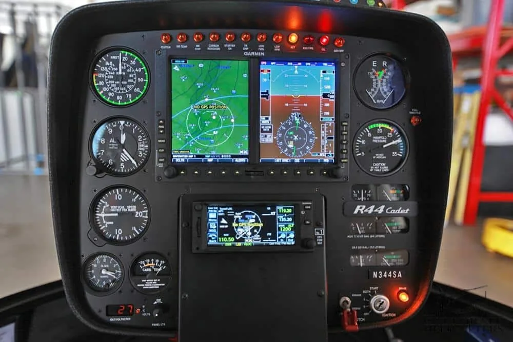 Avionics suite of a 2017 Robinson R44 Cadet.