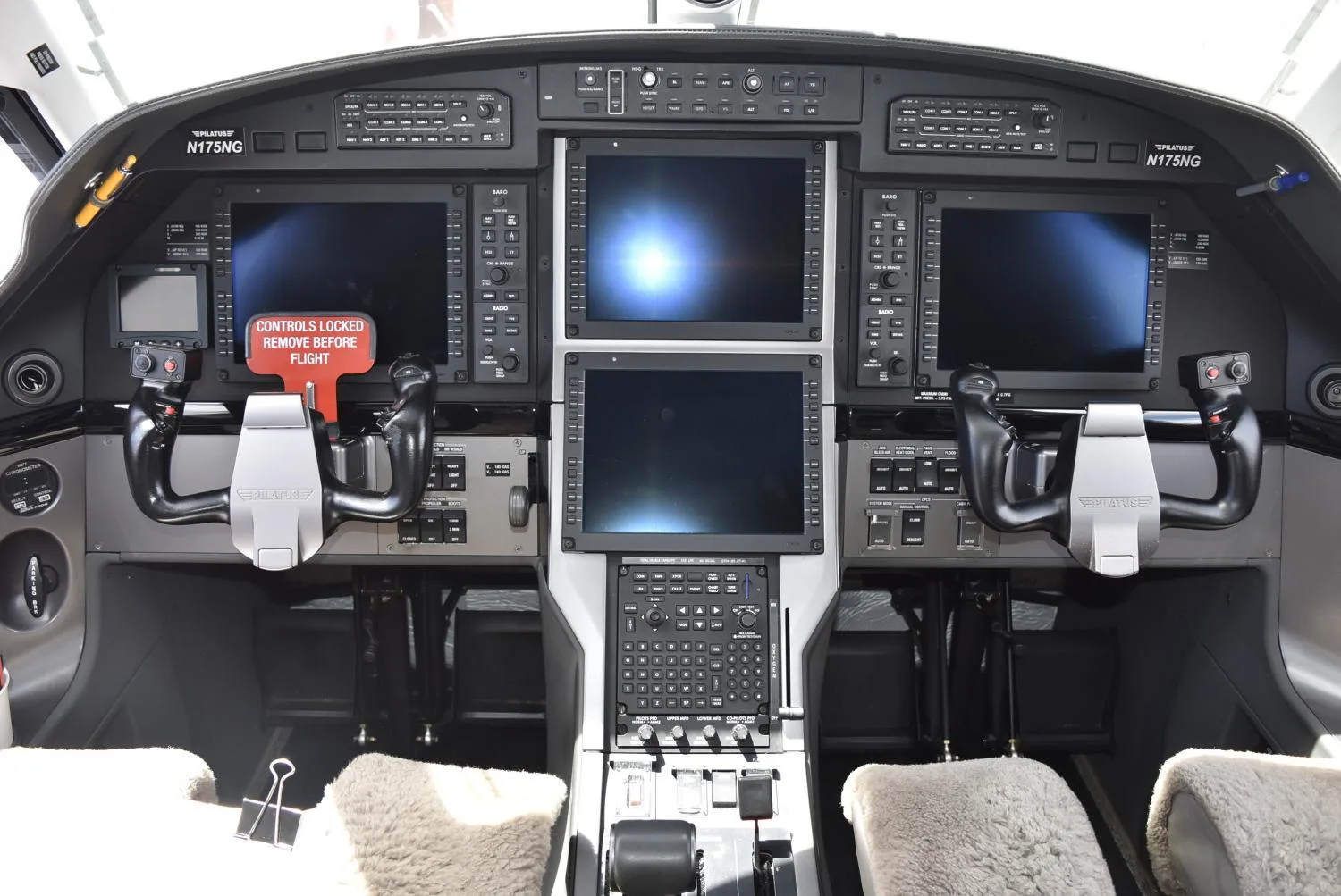 Cockpit and instrument panel of a 2018 Pilatus.