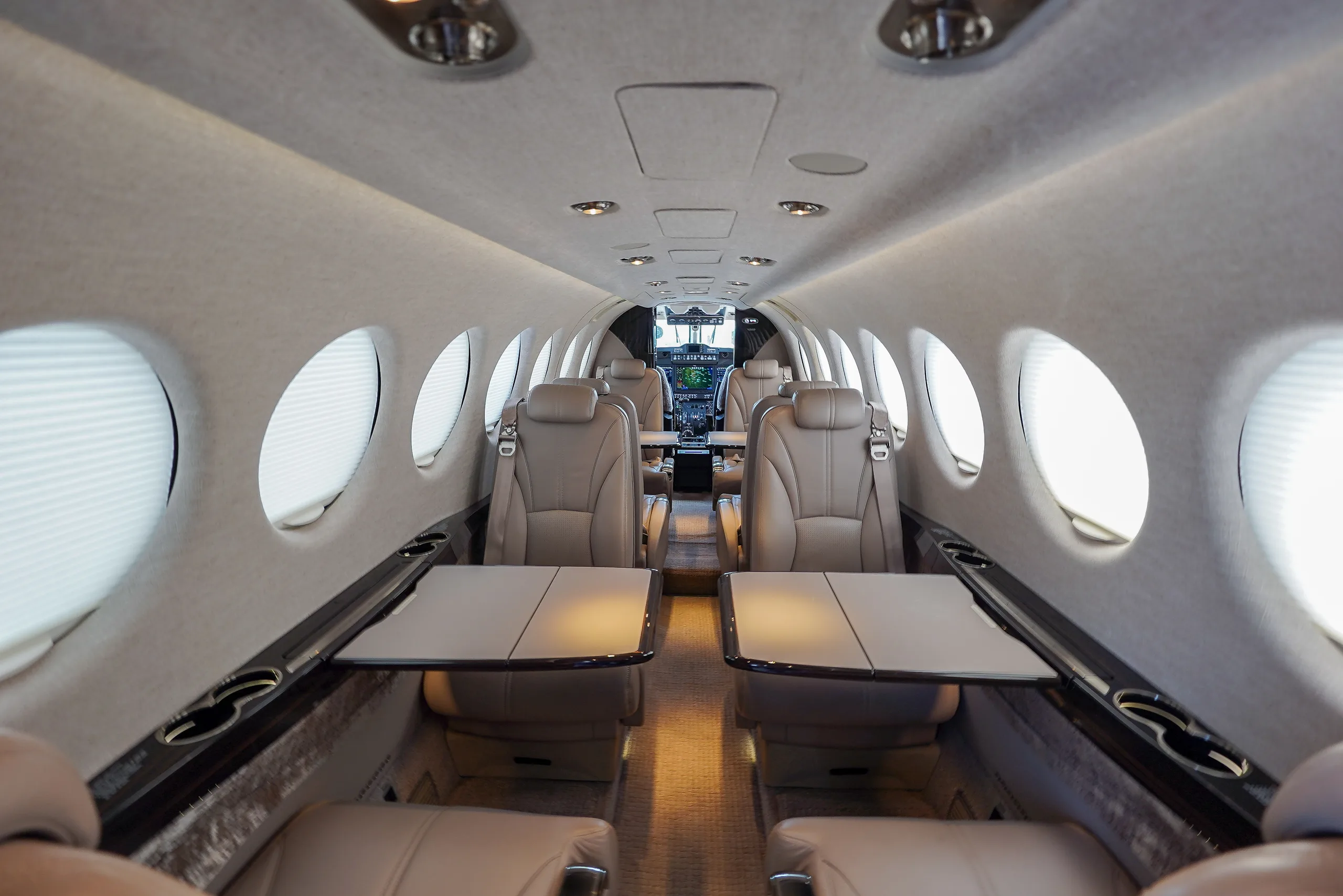 Cabin interior of a 2023 Beechcraft SUPER KING AIR 360.