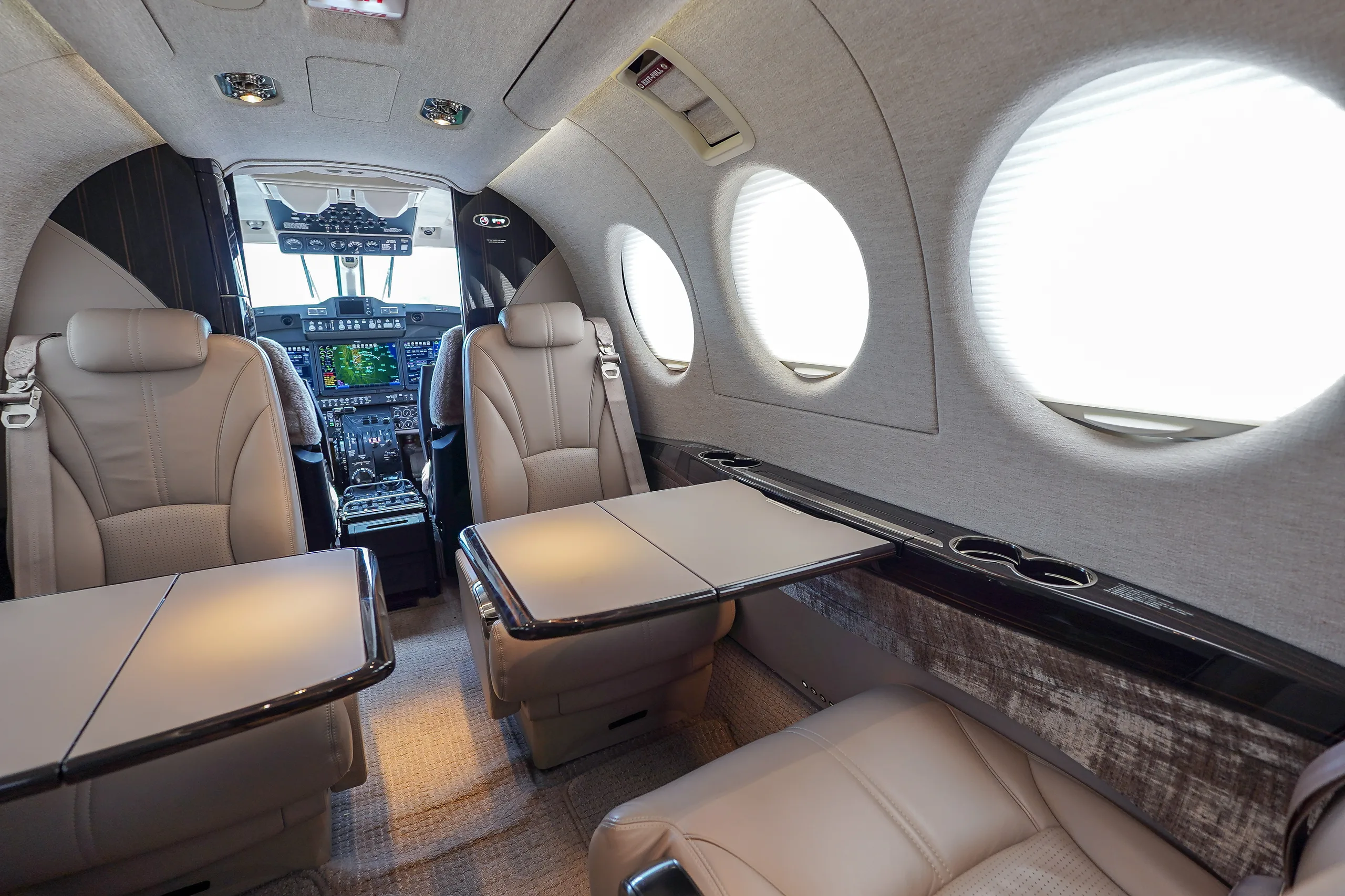 Cabin interior of a 2023 Beechcraft SUPER KING AIR 360.
