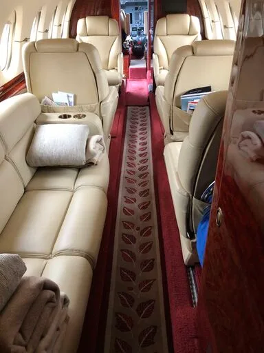 Cabin interior of a 2008 Hawker 900XP.
