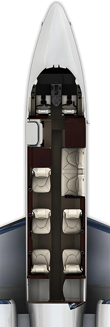 Cabin interior of a 2008 Hawker 900XP.