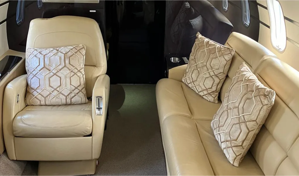 Cabin interior of a 2005 Bombardier Challenger 300.