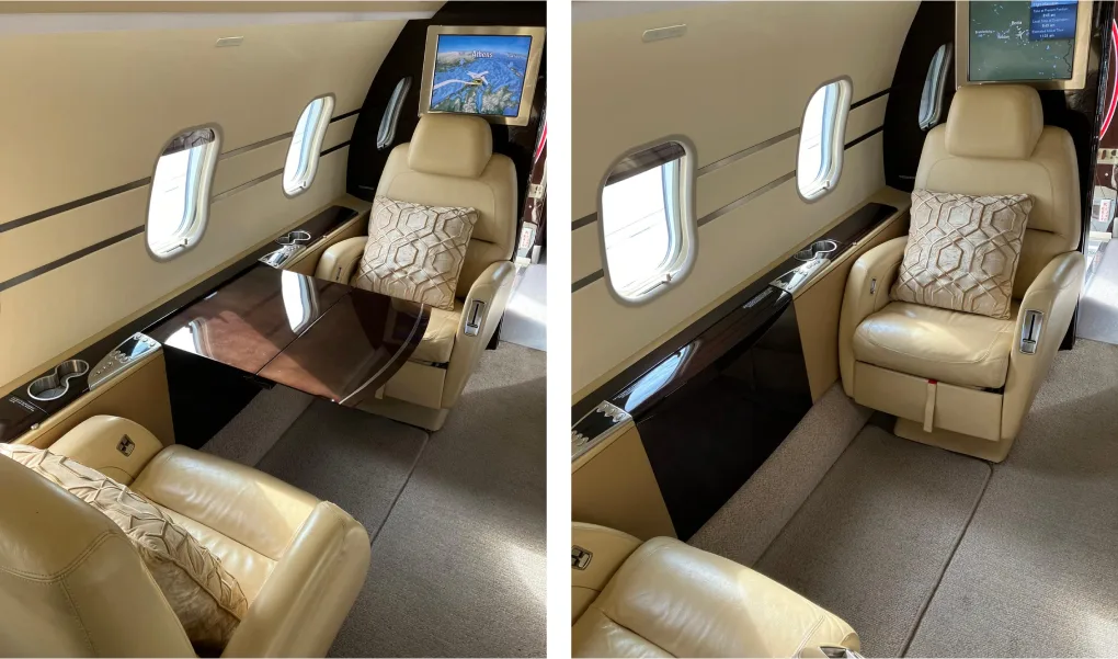 Cabin interior of a 2005 Bombardier Challenger 300.