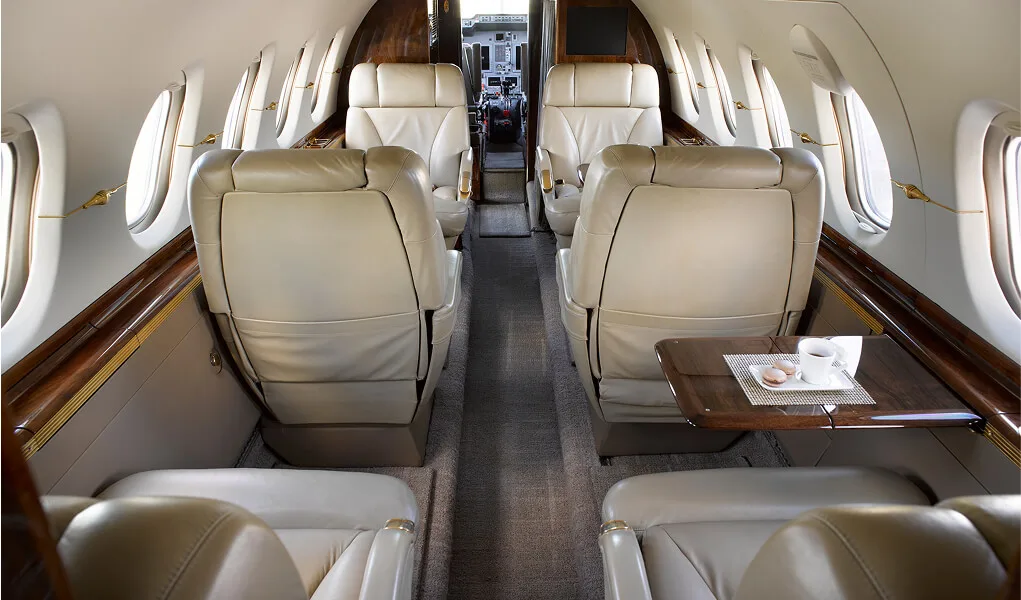 Cabin interior of a 2005 Hawker 800XPi.