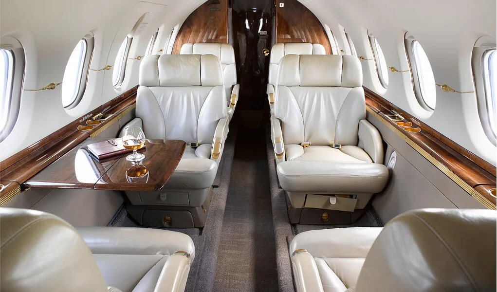 Cabin interior of a 2005 Hawker 800XPi.