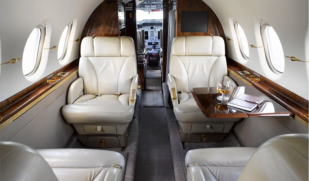 Cabin interior of a 2005 Hawker 800XPi.