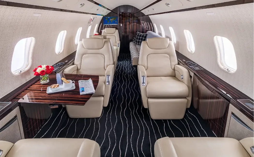 Cabin interior of a 2008 Bombardier Challenger 300.
